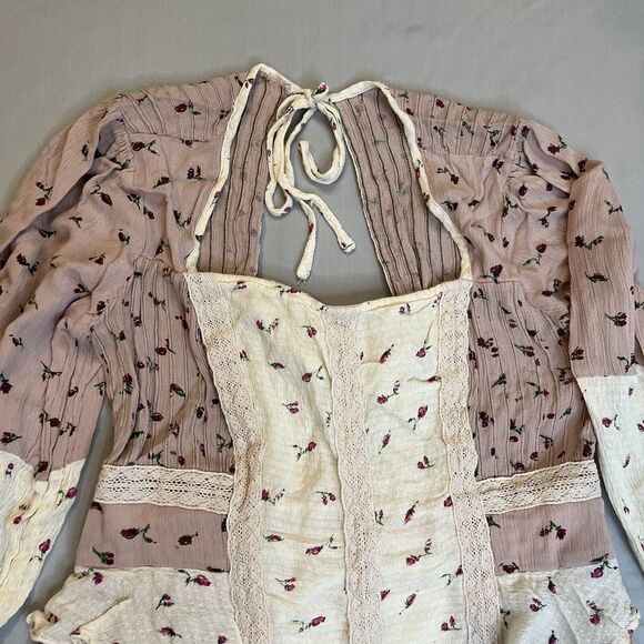 Anthropologie Seen Worn Kept Dress Small Ruffles Long Sleeve Open Floral Pink - Picture 13 of 16